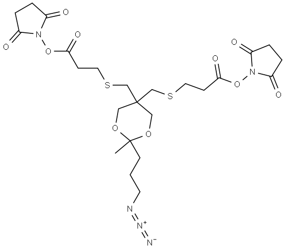 bis(2,5-dioxopyrrolidin-1-yl) 3,3'-(((2-(3-azidopropyl)-2-methyl-1,3-dioxane-5,5-diyl)bis(methylene))bis(sulfanediyl))dipropionate Structure