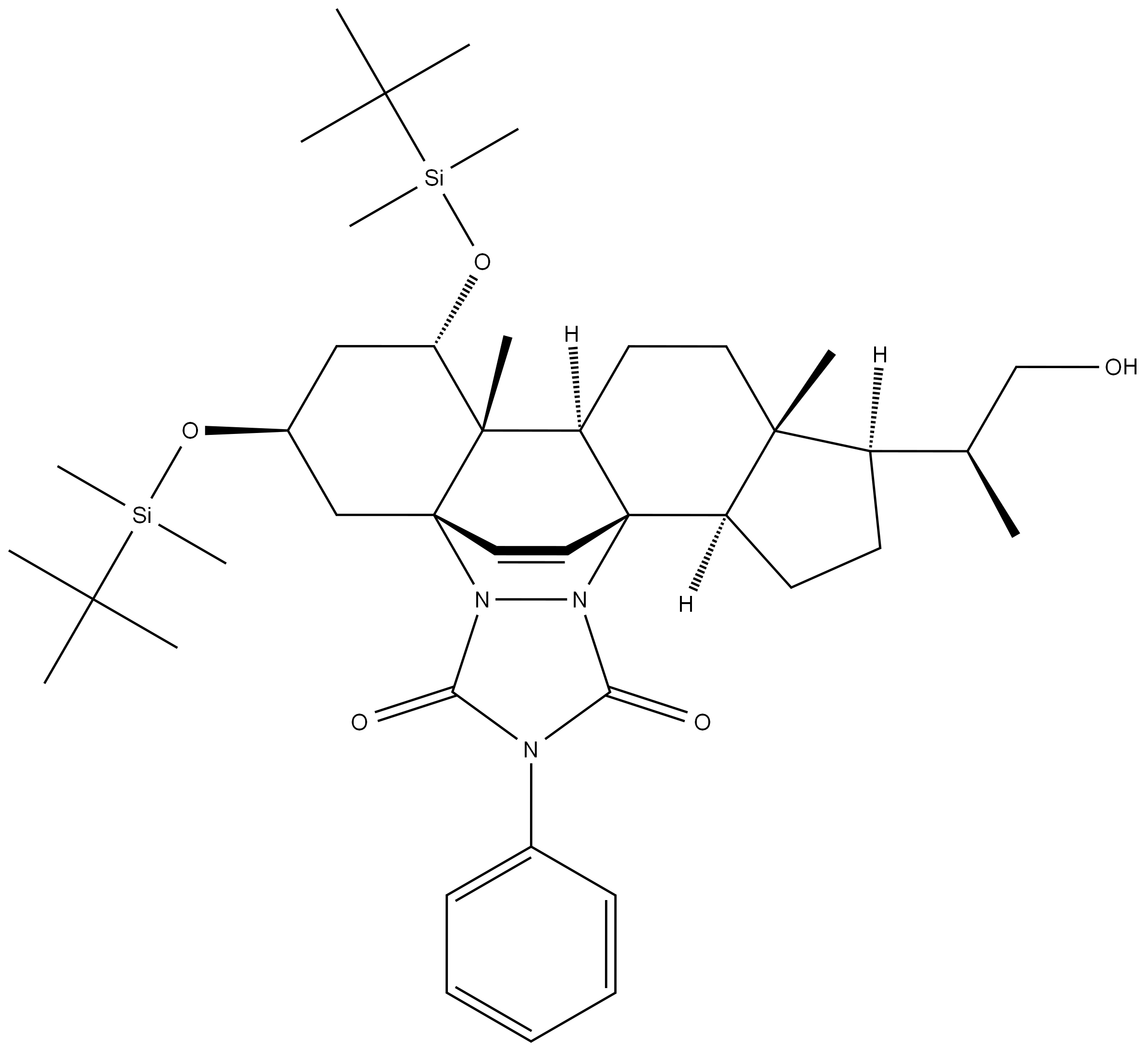 1α,3β-bis[(tert-butyldimethylsilyl)oxy]-5α,8α-(3,5-dioxo-4-phenyl-1,2,4-triazolidine-1,2-diyl)-23,24-bisnorchol-6-en-22-ol Structure
