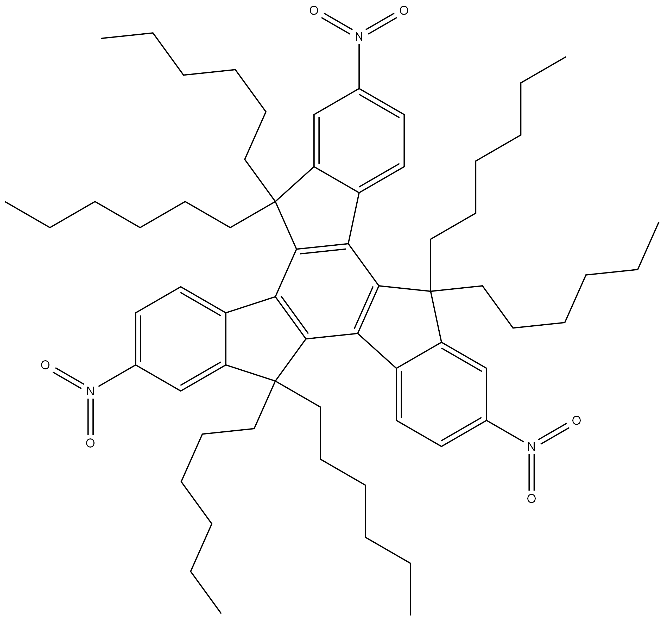 5,5,10,10,15,15-hexahexyl-2,7,12-trinitro-10,15-dihydro-5H-diindeno[1,2-a:1',2'-c]fluorene 结构式