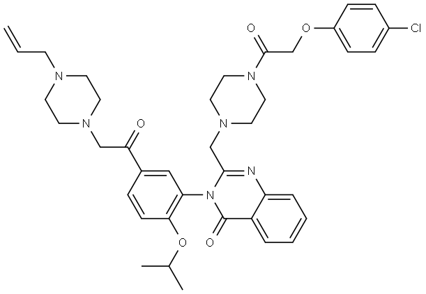 3-(5-(2-(4-allylpiperazin-1-yl)ethanoyl)-2-isopropoxyphenyl)-2-((4-(2-(4-chlorophenoxy)ethanoyl)piperazin-1-yl)methyl)quinazolin-4(3H)-one Structure