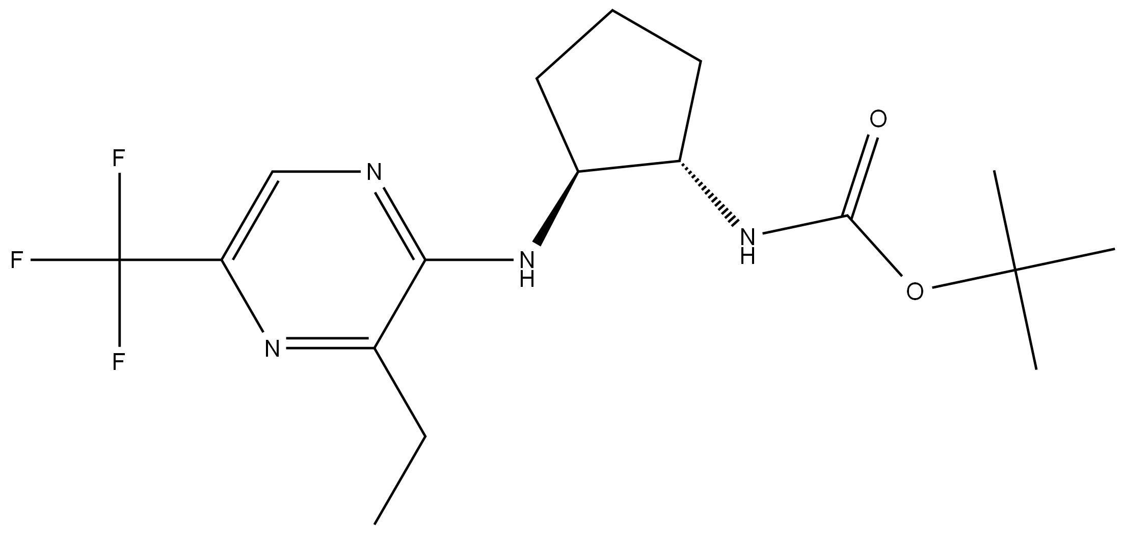 tert-butyl ((1S,2S)-2-((3-ethyl-5-(trifluoromethyl)pyrazin-2-yl)amino)cyclopentyl)carbamate,1803558-38-4,结构式
