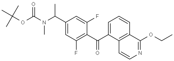 tert-butyl (1-(4-(1-ethoxyisoquinoline-5-carbonyl)-3,5-difluorophenyl)ethyl)(methyl)carbamate 结构式