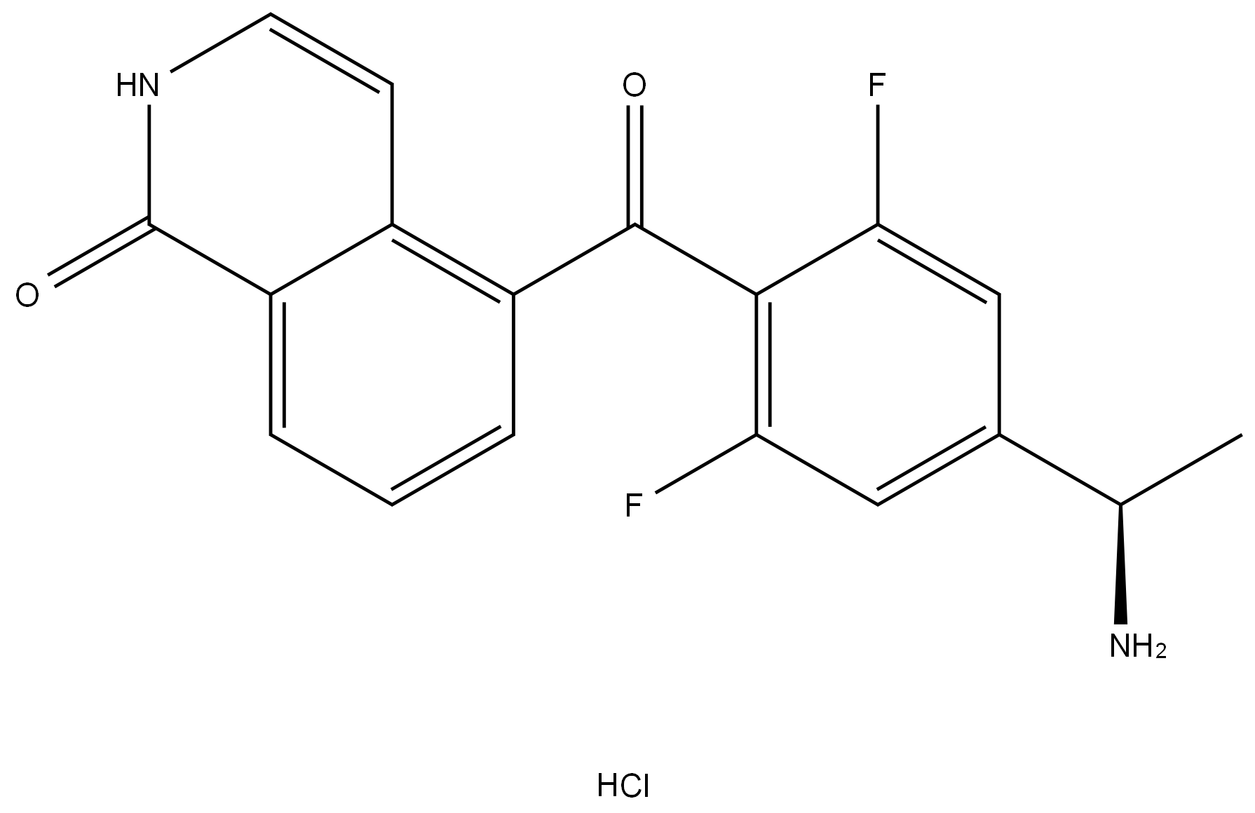 (R)-5-(4-(1-aminoethyl)-2,6-difluorobenzoyl)isoquinolin-1(2H)-one hydrochloride Structure