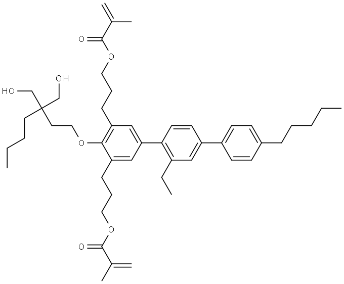 (4-((3,3-bis(hydroxymethyl)heptyl)oxy)-2'-ethyl-4''-pentyl-[1,1':4',1''-terphenyl]-3,5-diyl)bis(propane-3,1-diyl) bis(2-methylacrylate) 结构式