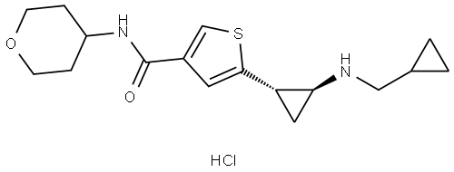 5-[(1S,2S)-2-[(Cyclopropylmethyl)amino]cyclopropyl]-N-(tetrahydro-2H-pyran-4-yl)thiophene-3-carboxamide hydrochloride Struktur