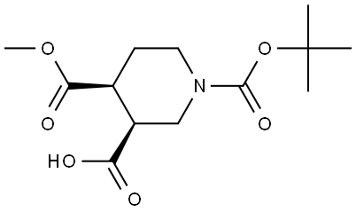 rel-(3R,4R)-1-(tert-Butoxycarbonyl)-4-(methoxycarbonyl)piperidine-3-carboxylic acid Struktur