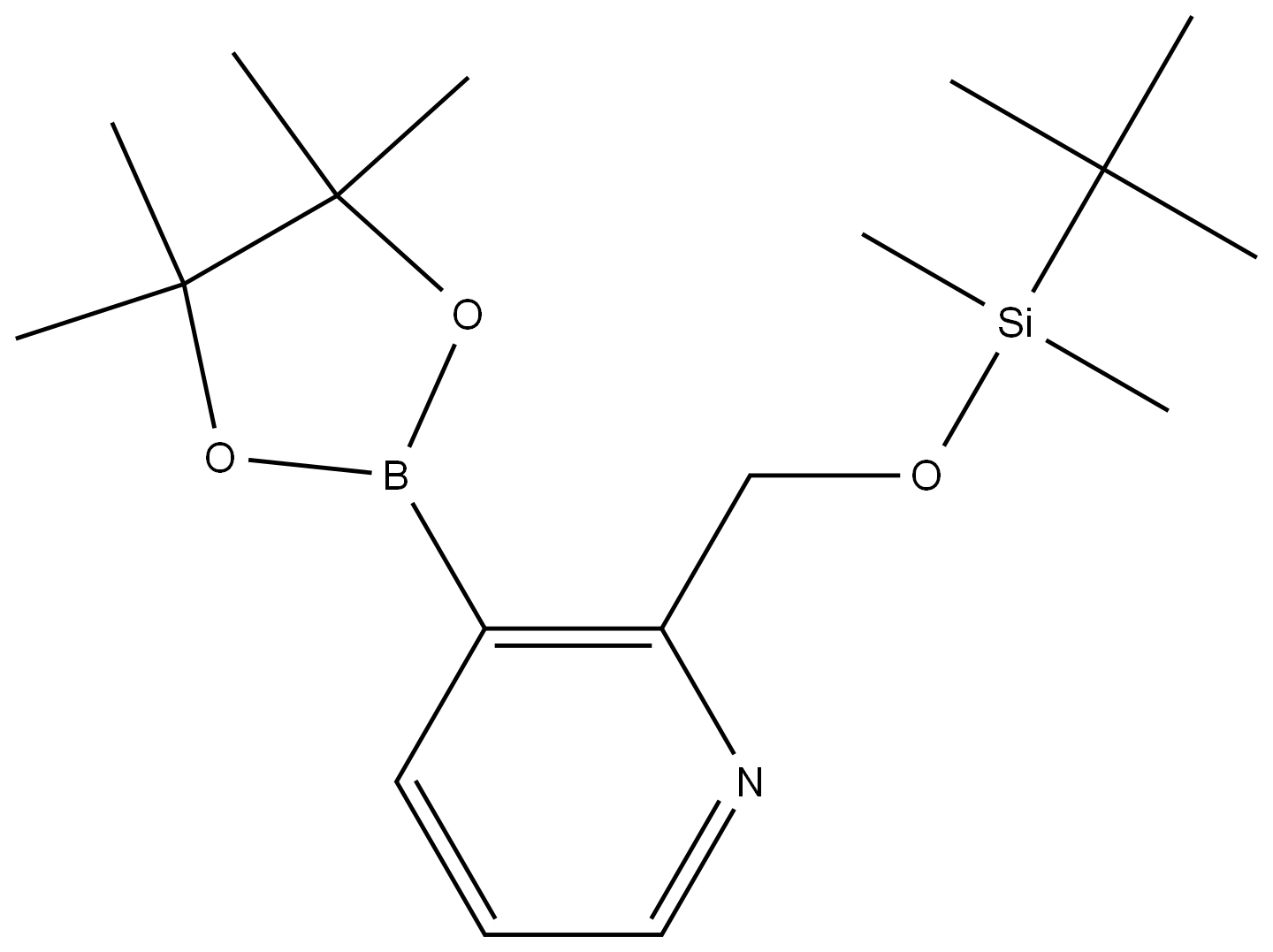 2-(((tert-Butyldimethylsilyl)oxy)methyl)-3-(4,4,5,5-tetramethyl-1,3,2-dioxaborolan-2-yl)pyridine Structure