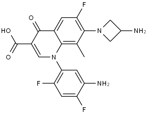 3-Quinolinecarboxylic acid, 7-(3-amino-1-azetidinyl)-1-(5-amino-2,4-difluorophenyl)-6-fluoro-1,4-dihydro-8-methyl-4-oxo- Structure