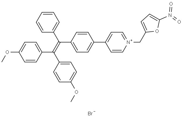 4-[4-[2,2-Bis(4-methoxyphenyl)-1-phenylvinyl]phenyl]-1-[(5-nitro-2-furyl)methyl]pyridin-1-ium Bromide Structure