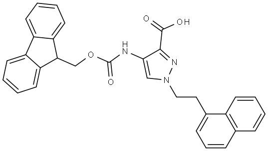 1H-Pyrazole-3-carboxylic acid, 4-[[(9H-fluoren-9-ylmethoxy)carbonyl]amino]-1-[2-(1-naphthalenyl)ethyl]- Struktur