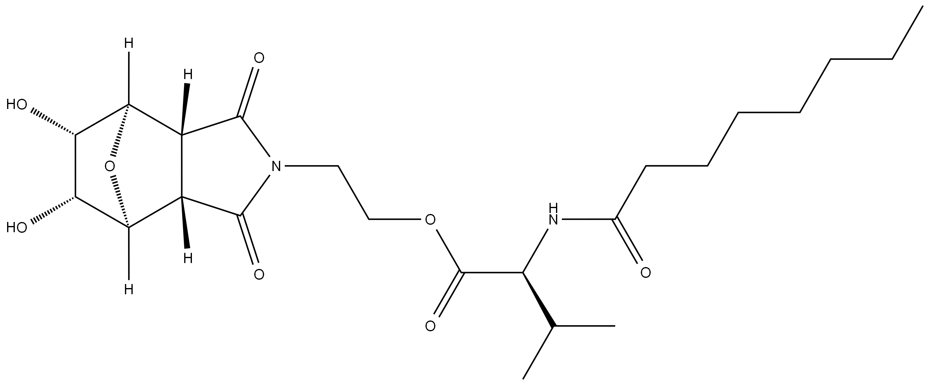 (S)-2-((3aR,4R,5S,6R,7S,7aS)-5,6-dihydroxy-1,3-dioxohexahydro-1H-4,7-epoxyisoindol-2(3H)-yl)ethyl 3-methyl-2-octanamidobutanoate,2082800-79-9,结构式