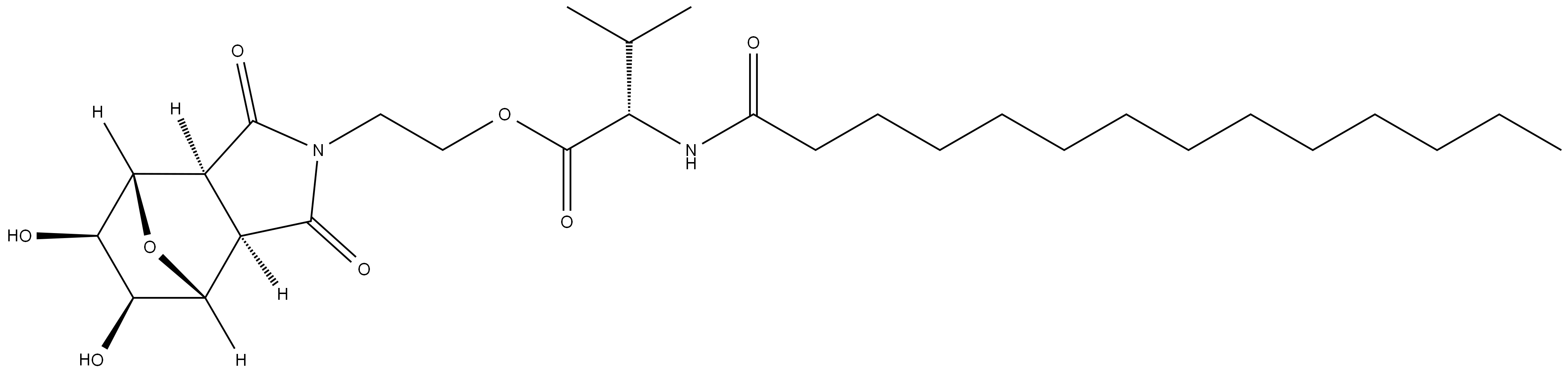 (S)-2-((3aR,4R,5S,6R,7S,7aS)-5,6-dihydroxy-1,3-dioxohexahydro-1H-4,7-epoxyisoindol-2(3H)-yl)ethyl 3-methyl-2-tetradecanamidobutanoate,2082800-83-5,结构式