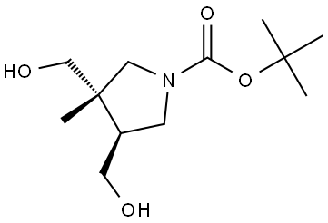 trans-tert-butyl-3,4-bis(hydroxymethyl)-3-methylpyrrolidine-1-carboxylate Struktur