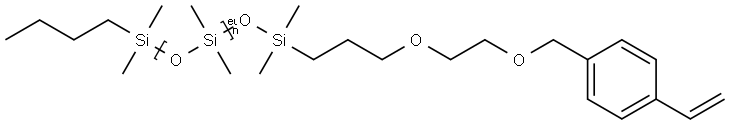 Α-(丁基二甲基硅基)-Ω-[[[3-[2-[(4-乙烯基苯基)甲氧基]乙氧基]丙基]二甲基硅基]氧基]聚(二甲基硅醚) 结构式