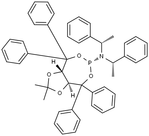 (1S,7S)-4-{(S,S)-[bis(1-phenylethyl)]amino}-9,9-dimethyl-2,2,6,6-tetraphenyl-3,5,8,10-tetraoxa-4-phosphabicyclo[5.3.0]decane Struktur