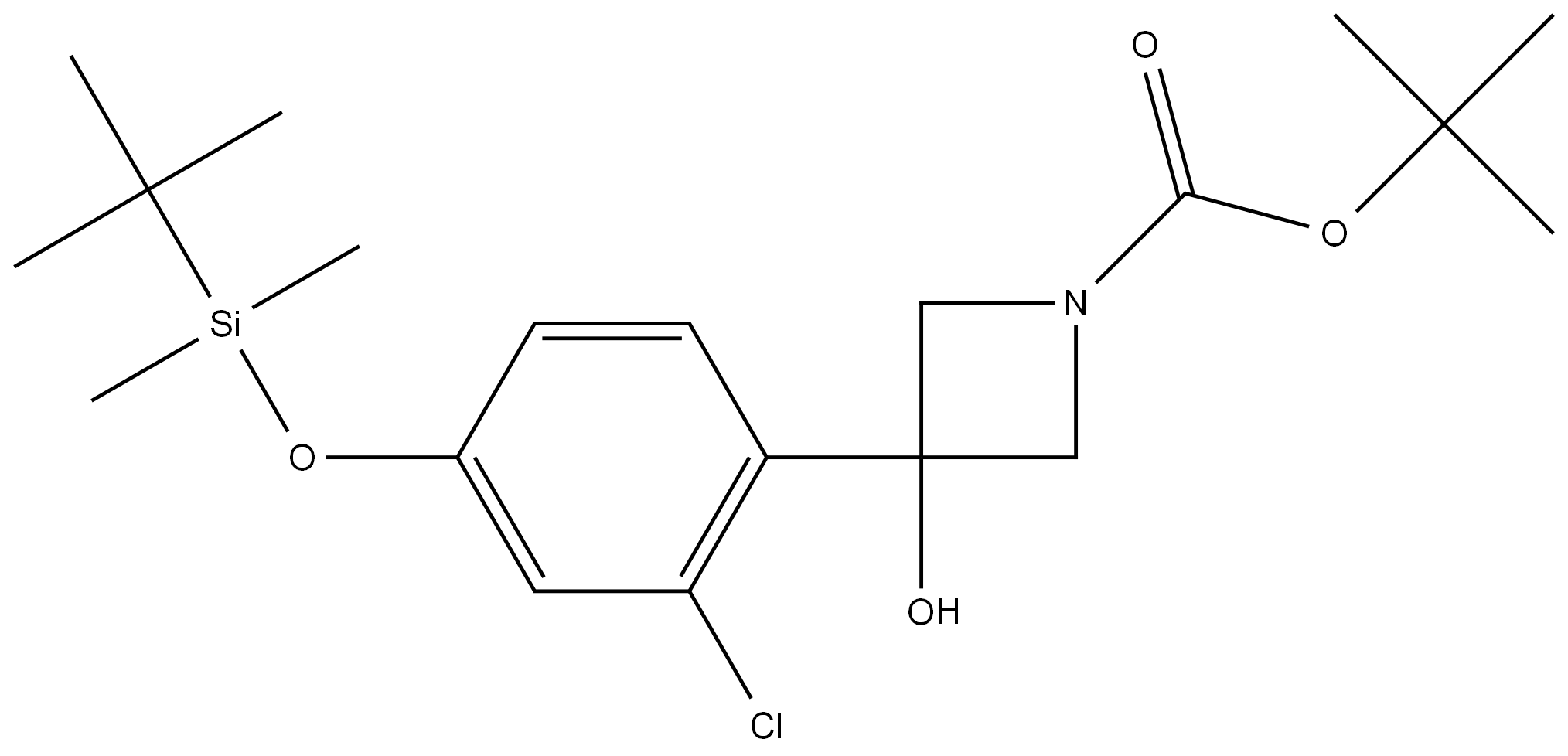 tert-butyl 3-(4-((tert-butyldimethylsilyl)oxy)-2-chlorophenyl)-3-hydroxyazetidine-1-carboxylate,2165357-52-6,结构式