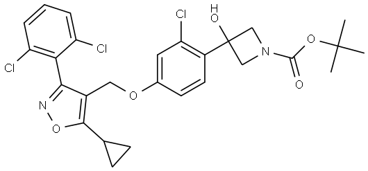 tert-butyl 3-(2-chloro-4-((5-cyclopropyl-3-(2,6-dichlorophenyl)isoxazol-4-yl)methoxy)phenyl)-3-hydroxyazetidine-1-carboxylate,2166106-08-5,结构式