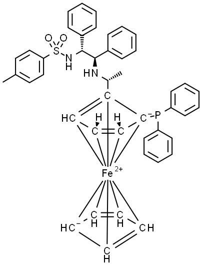 (1R)-1-(Diphenylphosphino)-2-[(1R)-1-[[(1R,2R)-2-[[(4-methylphenyl)sulfonyl]amino]-1,2-diphenylethyl]amino]ethyl]ferrocene Structure