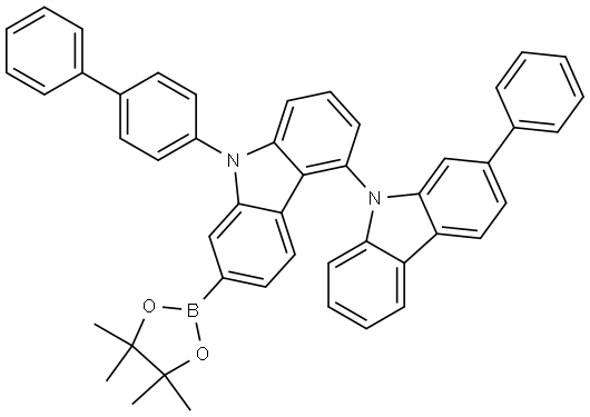 4,9′-Bi-9H-carbazole, 9-[1,1′-biphenyl]-4-yl-2′-phenyl-7-(4,4,5,5-tetramethyl-1,3,2-dioxaborolan-2-yl)- 化学構造式