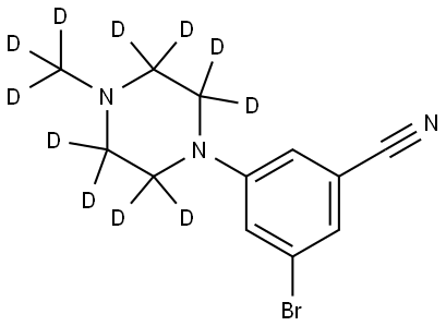 3-bromo-5-(4-(methyl-d3)piperazin-1-yl-2,2,3,3,5,5,6,6-d8)benzonitrile Struktur