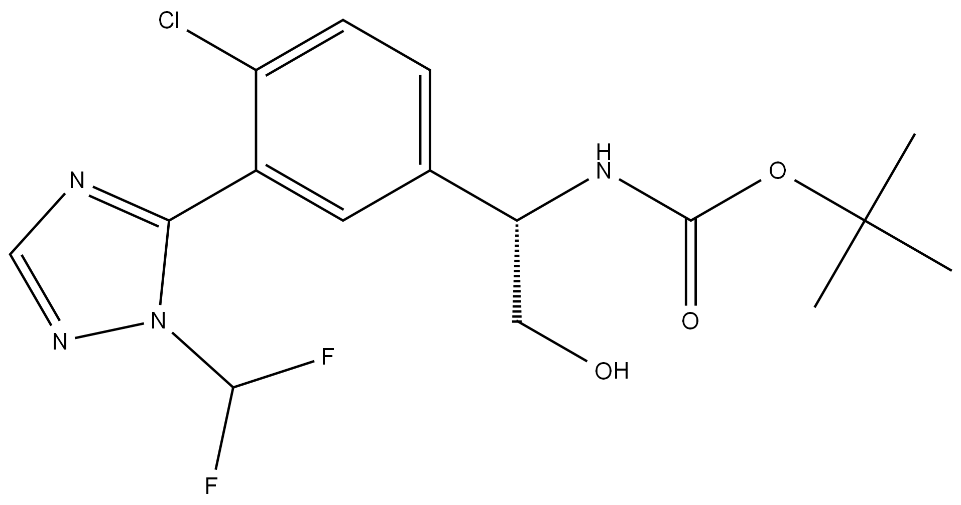 tert-butyl (S)-(1-(4-chloro-3-(1-(difluoromethyl)-1H-1,2,4-triazol-5-yl)phenyl)-2-hydroxyethyl)carbamate Structure