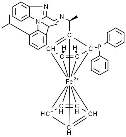 (2S)-1-[(1S)-1-[(E)-[[1-[2,6-双(1-甲基乙基)苯基]-1H-苯并咪唑-2-基]亚甲基]氨基]乙基]-2-(二苯基膦基)二茂铁 结构式