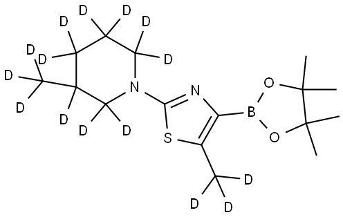 5-(methyl-d3)-2-(3-(methyl-d3)piperidin-1-yl-2,2,3,4,4,5,5,6,6-d9)-4-(4,4,5,5-tetramethyl-1,3,2-dioxaborolan-2-yl)thiazole Struktur