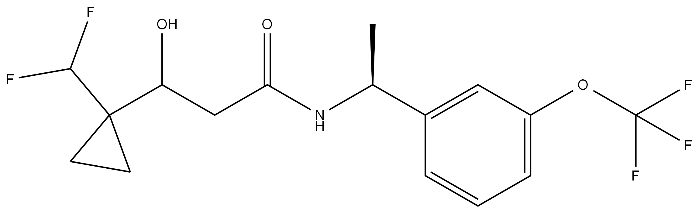 3-(1-(difluoromethyl)cyclopropyl)-3-hydroxy-N-((S)-1-(3-(trifluoromethoxy)phenyl)ethyl)propanamide Structure