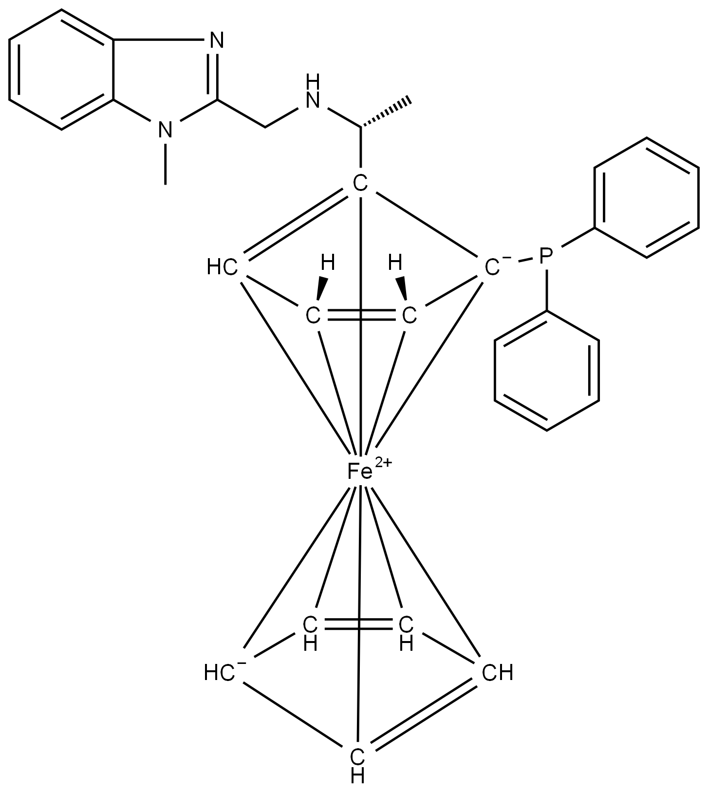 (1R)-1-(二苯基膦基)-2-[(1R)-1-[[(1-甲基-1H-苯并咪唑-2-基)甲基]氨基]乙基]二茂铁 结构式