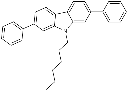 9H-Carbazole, 9-hexyl-2,7-diphenyl- Struktur