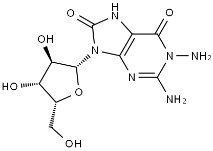 1-Amino-7,8-dihydro-8-oxo-9-(beta-D-xylofuranosyl) guanine Struktur