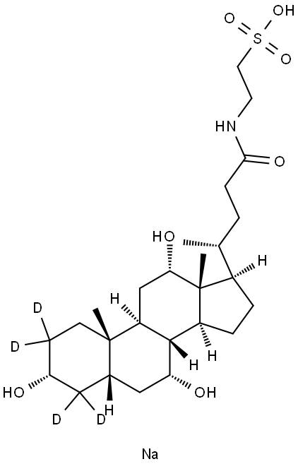 2-[[(3α,5β,7α,12α)-3,7,12-trihydroxy-24-oxocholan-24-yl-2,2,4,4-d4]amino]-ethanesulfonicacid,monosodiumsalt Struktur