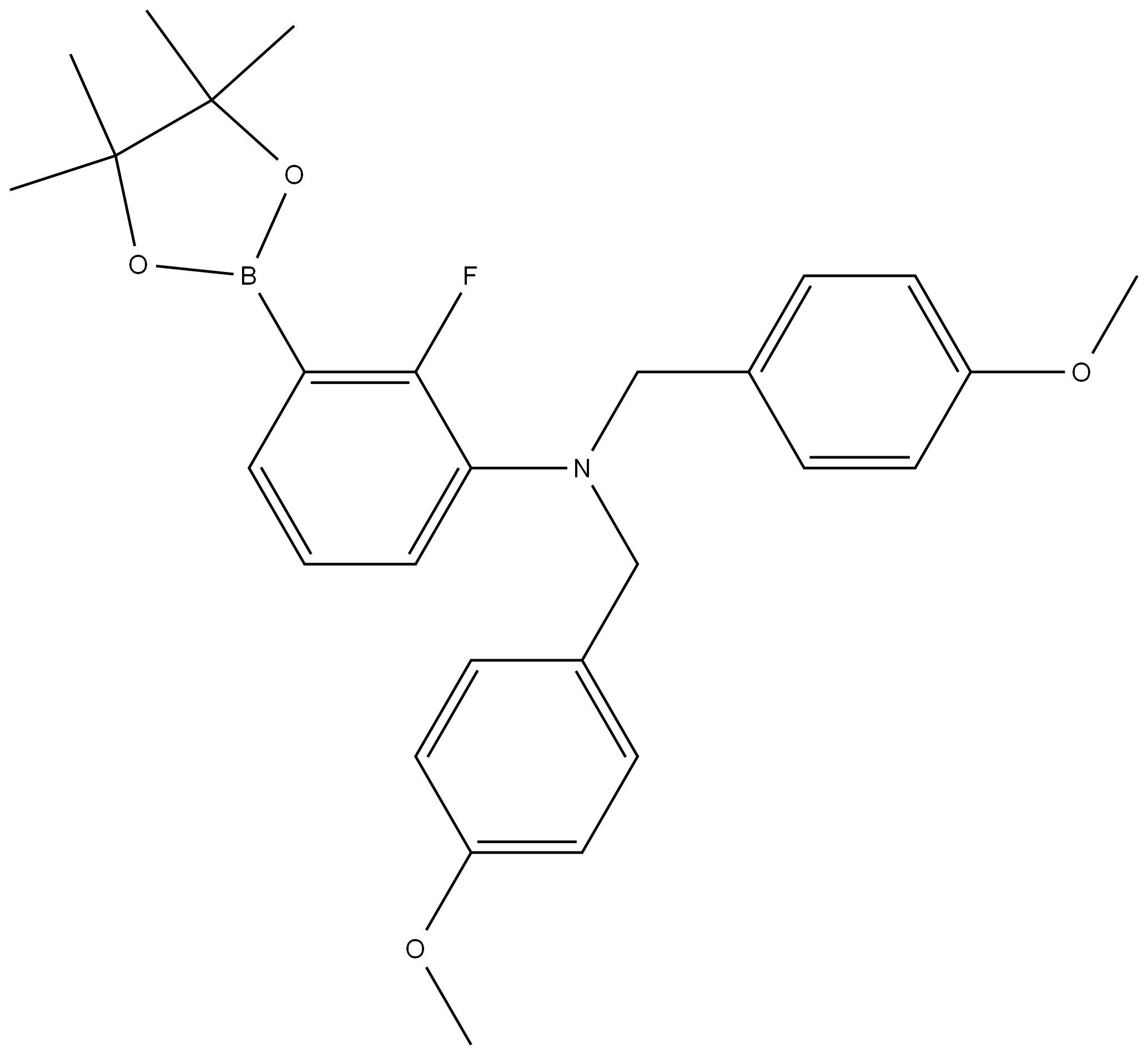 2-氟-N,N-双(4-甲氧基苄基)-3-(4,4,5,5-四甲基-1,3,2-二氧杂硼烷-2-基)苯胺,2411793-21-8,结构式