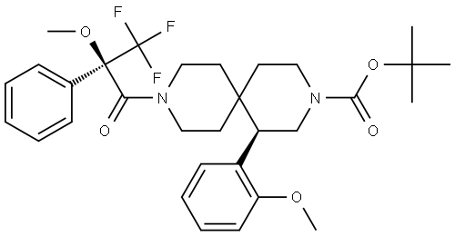 tert-butyl (R)-1-(2-methoxyphenyl)-9-((R)-3,3,3-trifluoro-2-methoxy-2-phenylpropanoyl)-3,9-diazaspiro[5.5]undecane-3-carboxylate Structure