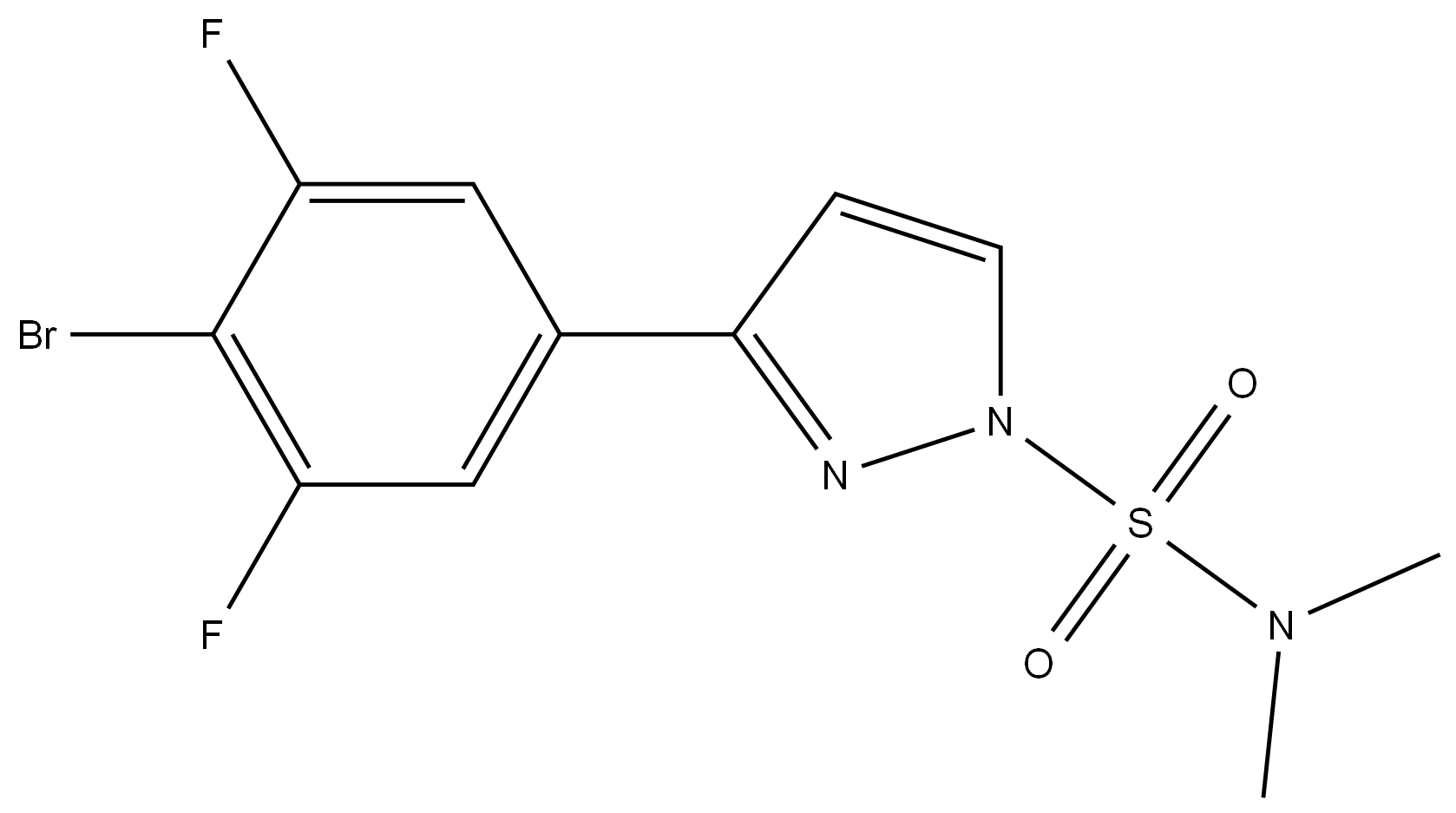 3-(4-Bromo-3,5-difluorophenyl)-N,N-dimethyl-1H-pyrazole-1-sulfonamide,2416489-11-5,结构式