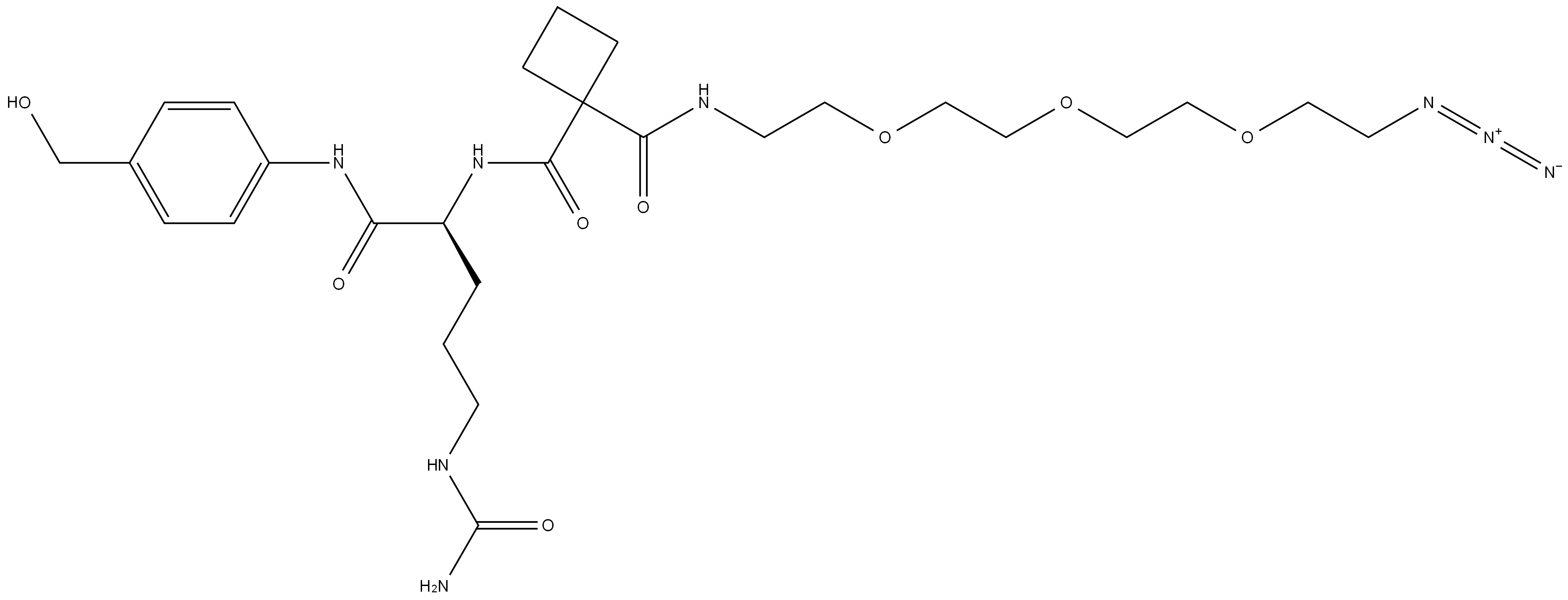 Azide-PEG3-Amide-cBut-Cit-PAB 结构式