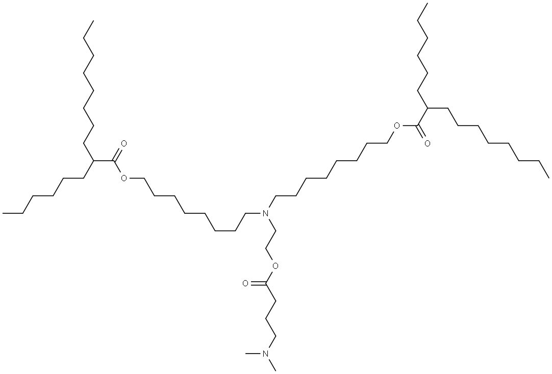 Decanoic acid, 2-hexyl-, 1,1′-[[[2-[4-(dimethylamino)-1-oxobutoxy]ethyl]imino]di-8,1-octanediyl] ester Struktur