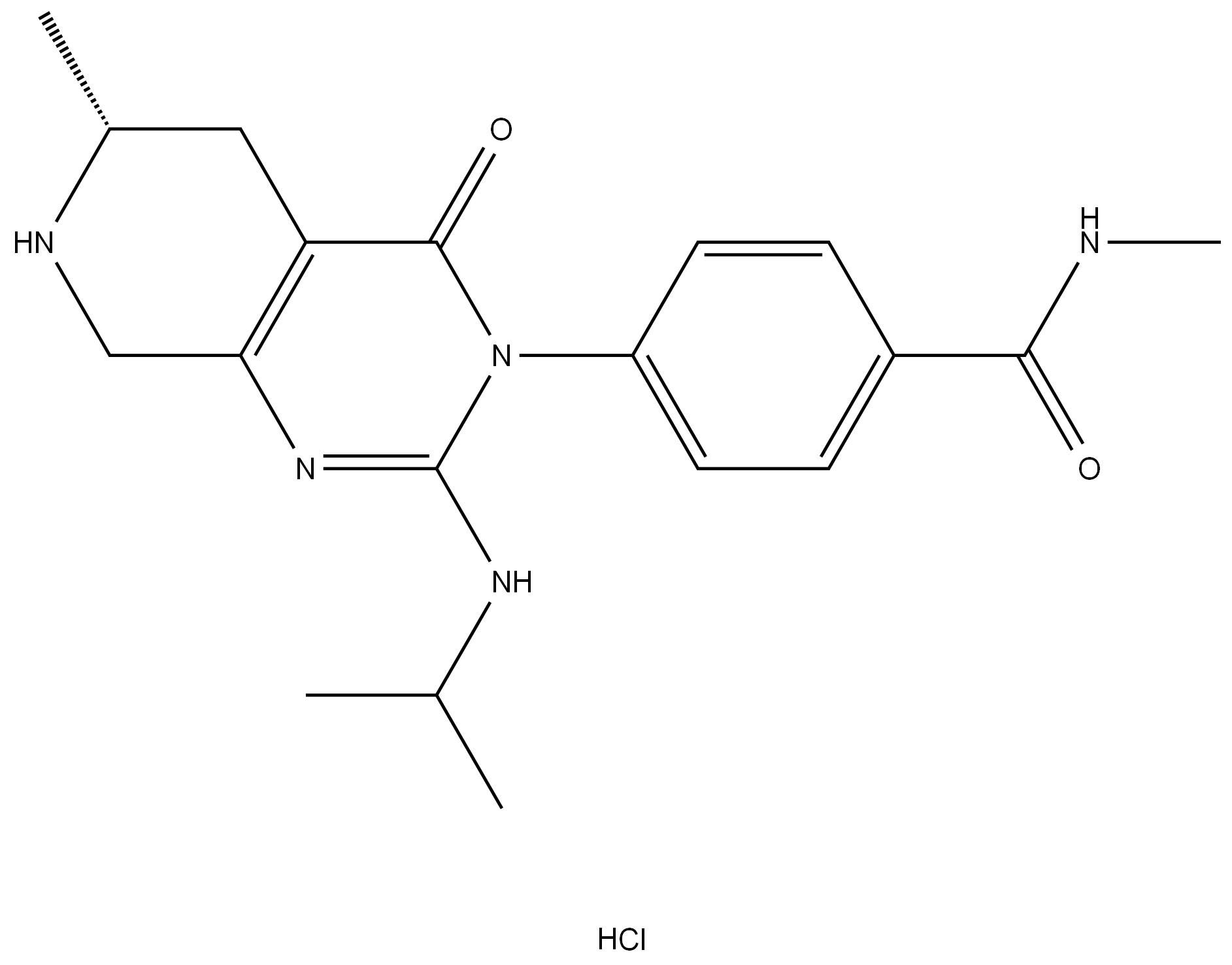(R)-4-(2-(isopropylamino)-6-methyl-4-oxo-5,6,7,8-tetrahydropyrido[3,4-d]pyrimidin-3(4H)-yl)-N-methylbenzamide hydrochloride 结构式