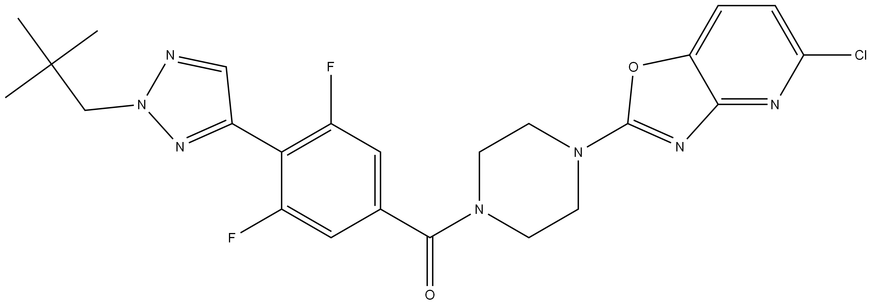 (4-(5-chlorooxazolo[4,5-b]pyridin-2-yl)piperazin-1-yl)(3,5-difluoro-4-(2-neopentyl-2H-1,2,3-triazol-4-yl)phenyl)methanone Structure