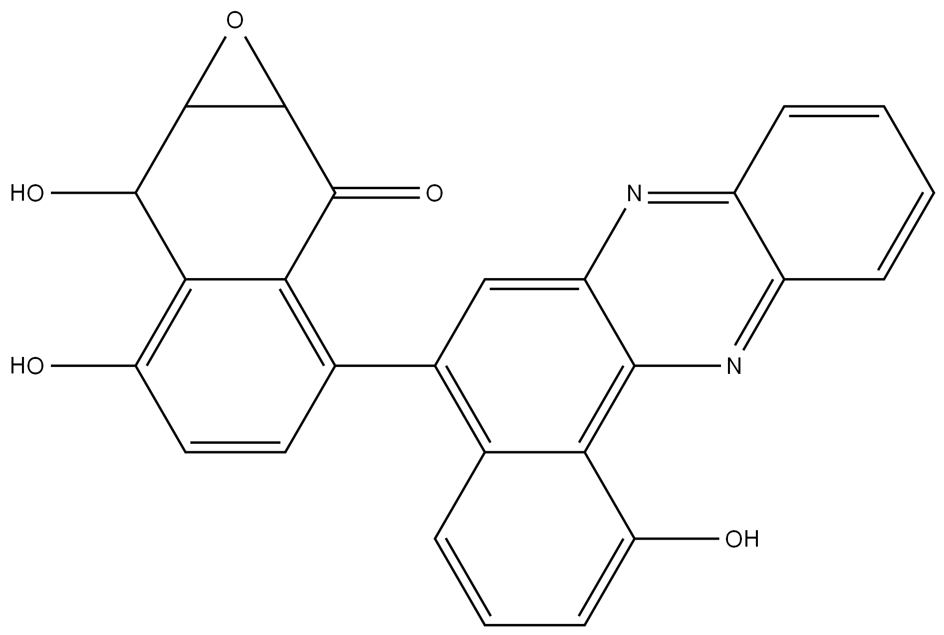 1(2H)-Naphthalenone, 2,3-epoxy-3,4-dihydro-4,5-dihydroxy-8-(1-hydroxybenzo[a]phenazin-6-yl)-,25127-87-1,结构式