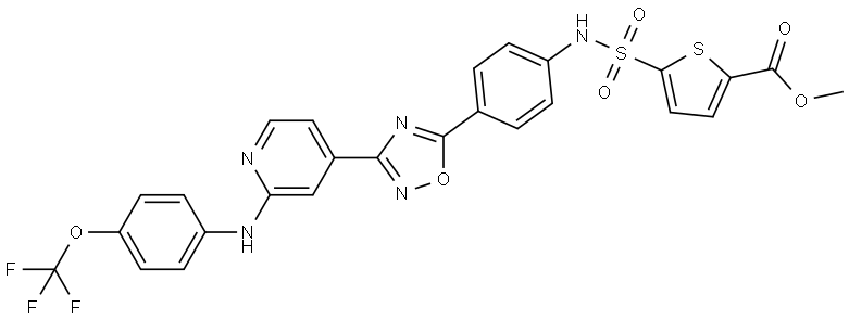 2-Thiophenecarboxylic acid, 5-[[[4-[3-[2-[[4-(trifluoromethoxy)phenyl]amino]-4-pyridinyl]-1,2,4-oxadiazol-5-yl]phenyl]amino]sulfonyl]-, methyl ester|化合物 GSK-3β inhibitor 17
