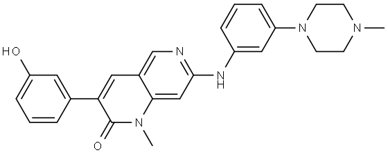 1,6-Naphthyridin-2(1H)-one, 3-(3-hydroxyphenyl)-1-methyl-7-[[3-(4-methyl-1-piperazinyl)phenyl]amino],2540881-21-6,结构式