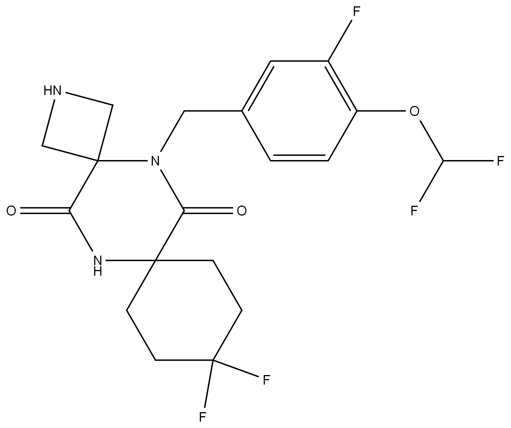 5-(4-(difluoromethoxy)-3-fluorobenzyl)-10,10-difluoro-2,5,13-triazadispiro[3.2.57.24]tetradecane-6,14-dione Structure