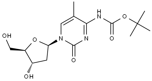 tert-butyl N-{1-[(2R,4S,5R)-4-hydroxy-5-(hydroxymethyl)oxolan-2-yl]-5-methyl-2-oxo-1,2-dihydropyrimidin-4-yl}carbamate Struktur