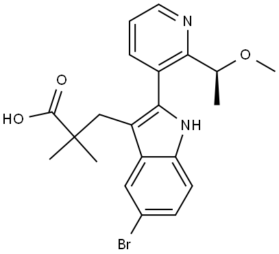(S)-3-(5-bromo-2-(2-(1-methoxyethyl)pyridin-3-yl)-1H-indol-3-yl)-2,2-dimethylpropanoic acid Structure
