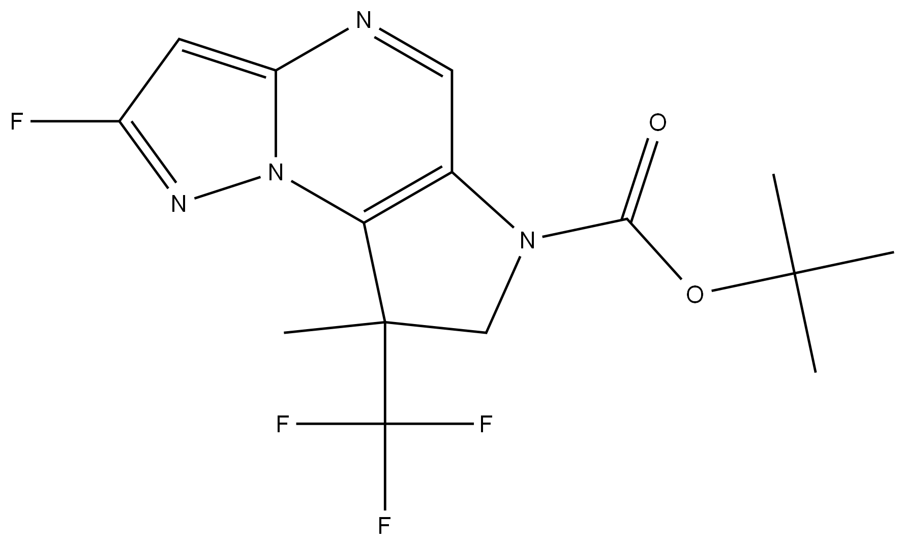 tert-butyl 2-fluoro-8-methyl-8-(trifluoromethyl)-7,8-dihydro-6H-pyrazolo[1,5-a]pyrrolo[2,3-e]pyrimidine-6-carboxylate Structure