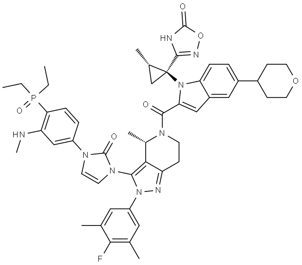 1,2,4-Oxadiazol-5(2H)-one, 3-[(1S,2S)-1-[2-[[(4S)-3-[3-[4-(diethylphosphinyl)-3-(methylamino)phenyl]-2,3-dihydro-2-oxo-1H-imidazol-1-yl]-2-(4-fluoro-3,5-dimethylphenyl)-2,4,6,7-tetrahydro-4-methyl-5H-pyrazolo[4,3-c]pyridin-5-yl]carbonyl]-5-(tetrahydro-2H-pyran-4-yl)-1H-indol-1-yl]-2-methylcyclopropyl]-|福尔马林