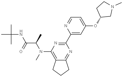 (R)-N-(tert-Butyl)-2-(methyl(2-(4-(((R)-1-methylpyrrolidin-3-yl)oxy)pyridin-2-yl)-6,7-dihydro-5H-cyclopenta[d]pyrimidin-4-yl)amino)propanamide Structure