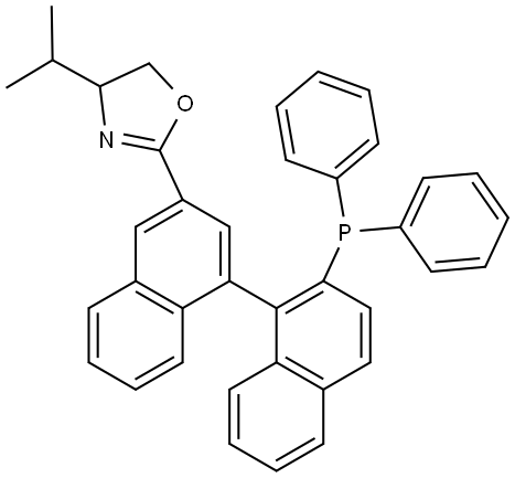 (R)-2-((S)-2'-(Diphenylphosphanyl)-[1,1'-binaphthalen]-3-yl)-4-isopropyl-4,5-dihydrooxazole Structure