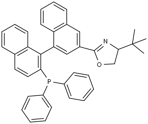 (R)-4-(tert-Butyl)-2-((S)-2'-(diphenylphosphanyl)-[1,1'-binaphthalen]-3-yl)-4,5-dihydrooxazole Structure